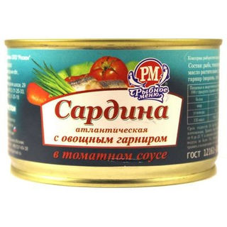 Сардина Рыбное Меню с овощным гарниром в томатном соусе 230г